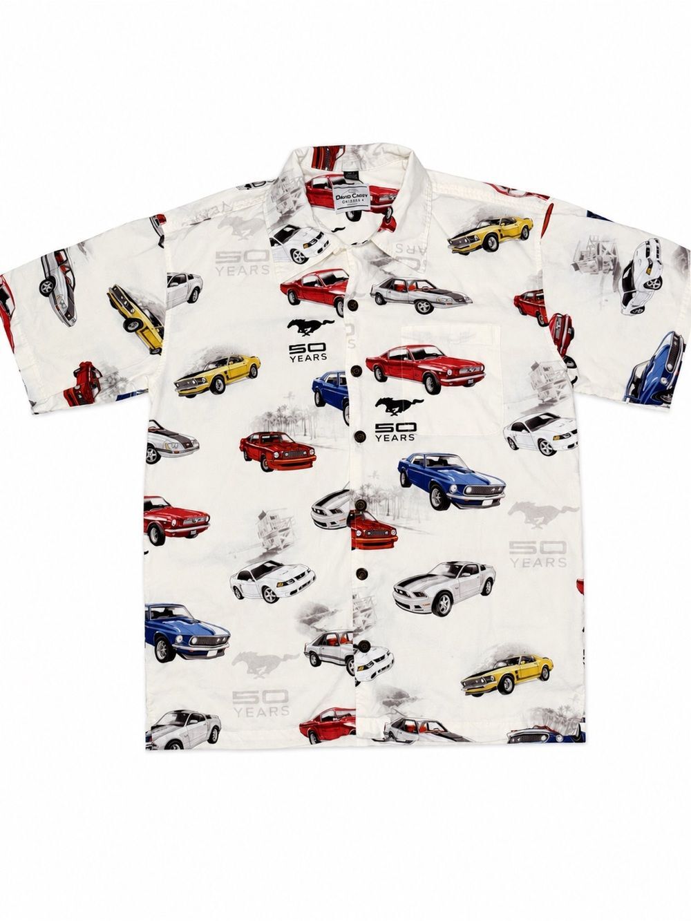 David Carey Ford Mustang 50 Years Camp Shirt Men’s L Cars Official Licensed
